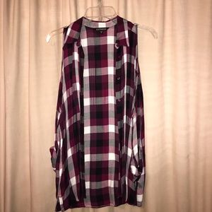 Express Open Shoulder Maroon Plaid Top